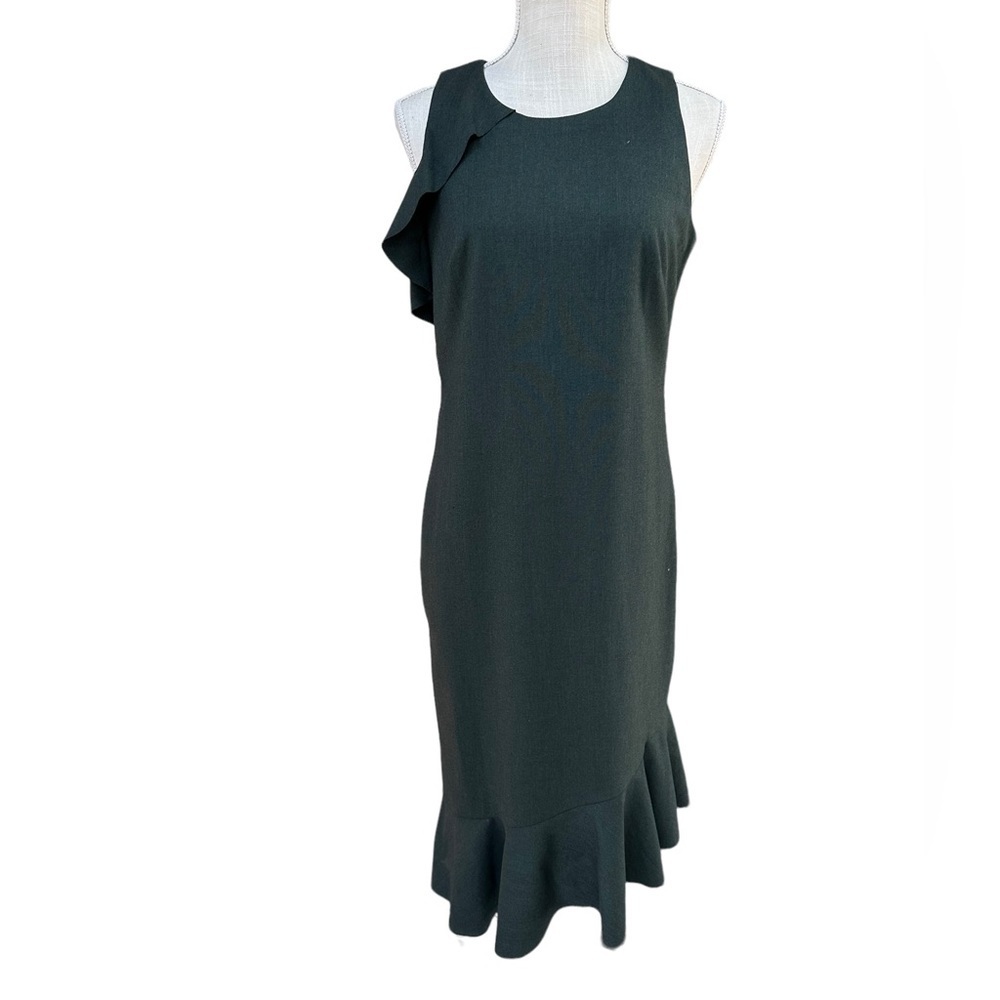 Banana Republic Asymmetrical Dark Green‎ Midi Dress Size: 6